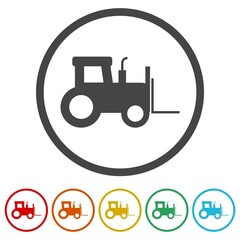 Cargo loading machine forklift truck ring icon, color set