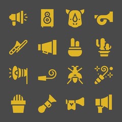 horn web icons. Megaphone and Loudspeaker, French horn and Cactus symbol, vector signs