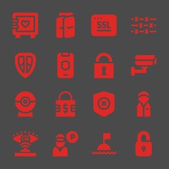 guard web icons. Strongbox and Shin guards, Barbed wire and Cctv symbol, vector signs