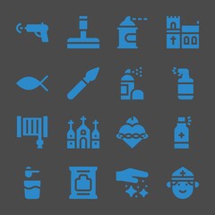 pray web icons. Water gun and Glass cleaner, Church and Spray symbol, vector signs