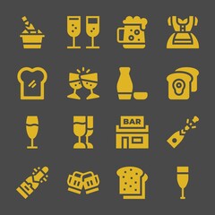 cheers web icons. Champagne and Champagne, Dirndl and Toast symbol, vector signs