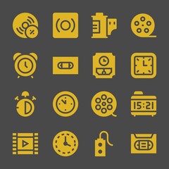 analog web icons. Vynil and Record, Film roll and Wall clock symbol, vector signs