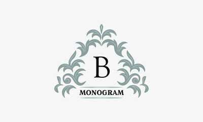 Monogram B. Luxurious floral logo with calligraphic elegant ornament lines. Business sign, identity for restaurant, boutique, cafe, hotel, heraldic, fashion and other vector illustrations