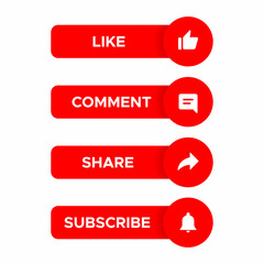 Like, Comment, Share and Subscribe Icon Vector in Flat Style