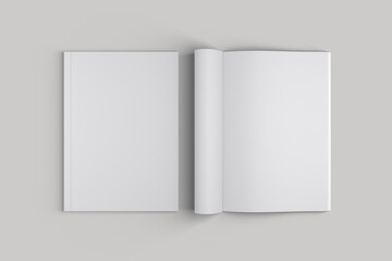 Isolated magazine with front cover and rolled book pages