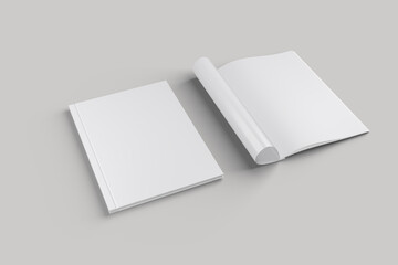 Isolated magazine with front cover and rolled book pages