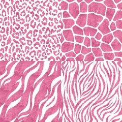 Foto op Canvas Set of seamless patterns with animal prints. Metallic pink vector illustration © DariaBumblebee