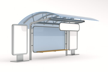 bus stop on white background. Isolated 3D illustration