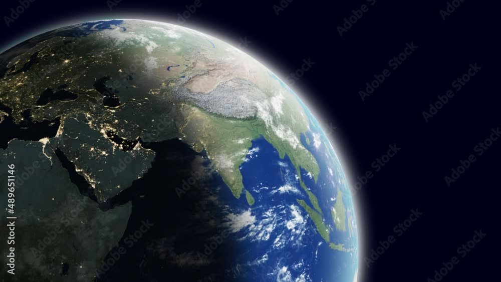 Wall mural planet earth rotation - computer generated animation. night to day change. realistic world globe rot