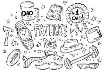Doodle Father's day Icons set. Vector sketch illustration. Happy Fathers day
