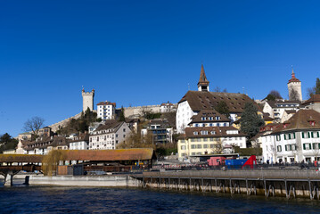 Medieval old town of Luzern with famous covered wooden Medieval old town of Luzern with famous...