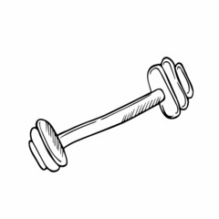 Old free flex gray gear crossbar isolated on white background. Freehand outline ink hand drawn picture sketchy in retro scrawl style pen on paper. Closeup view with space for text