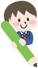 鉛筆をもつ男子学生 