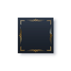 Black square with gold frame, elegant white decor object with shine border