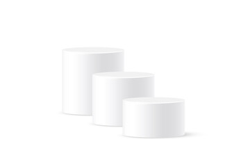 3d podium platform cylinders, white pedestal stages for product presentation or winner
