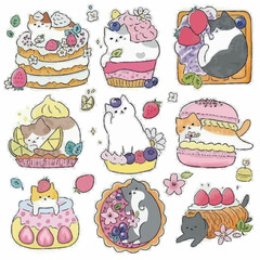 Cute Cat Various Behaviors Animal Drawing Collection, Cat Outline HandDrawn, Assorted Cat Vector Flat icons Watercolor, Cat illustrations icon Set.