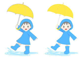 傘をさす男の子のイラスト