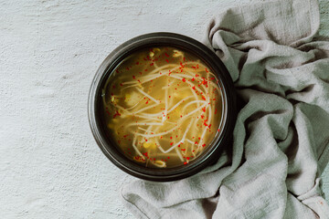 Kongnamulguk, Korean Bean Sprout Soup : This clear soup is made with bean sprouts boiled in water. 