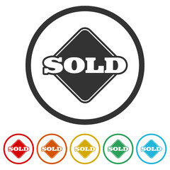 Sold sign ring icon, color set