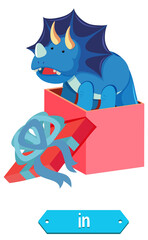 Preposition wordcard with dinosaur in box