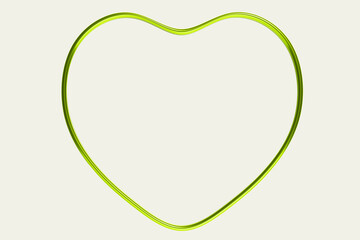 3d render of metallic lime green heart frame on a light pastel green background