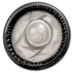 A black condom on a white background