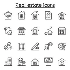 Real estate icons set in thin line style