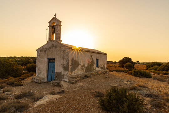Fantastic morning shot of a remote orthodox church in Gavdos island, Greece