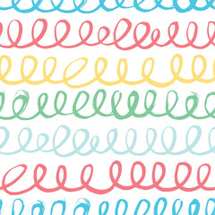 Seamless pattern with colored spirals. Dry brush.