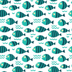 Seamless background with cute striped fish.