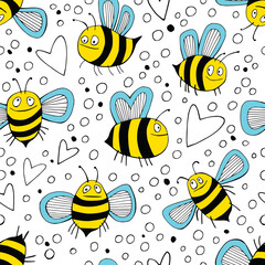 Seamless pattern with cute bees.