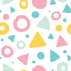 Simple seamless pattern with triangles and polka dots. Seamless pattern can be used for wallpapers, pattern fills, web page backgrounds, background textures.