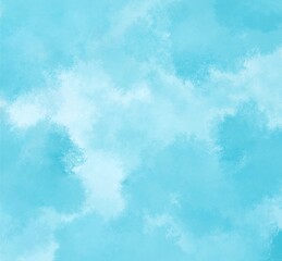 Watercolor texture of blue sky and fluffy blue cloud clouds on background