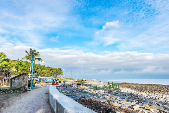 Beautiful sunny afternoor landscape of the sea beach of Digha West Bengal in India, Asia. December 2021.