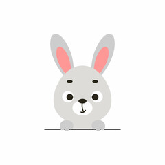 Cute little bunny on white background. Cartoon animal character for kids cards, baby shower, invitation, poster, t-shirt composition, house interior. Vector stock illustration.
