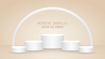 minimal white podium display with arch 3d illustration vector for putting your object on nude brown color background