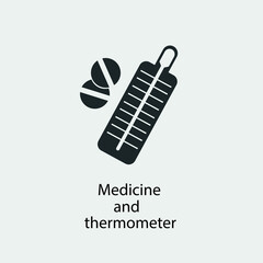 Medicine and thermometer vector icon illustration sign 