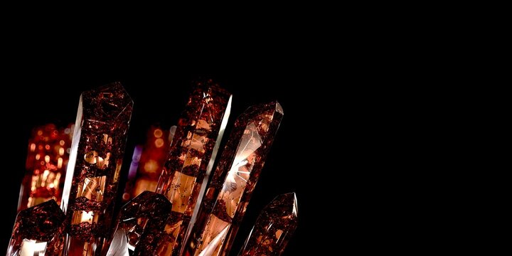 orange gemstones isolated on black background 3D computer generated image 