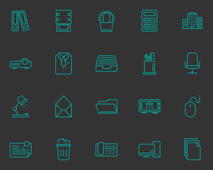 set of business line icons, workplace