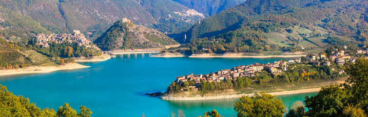 Beautiful lakes of Italy - Turano and medieval village Castel di Tora, Rieti province