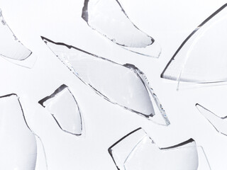 Parts of broken glass on white background, Cracked cup