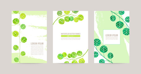 green leaves illustration, card for ecology design