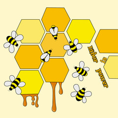 The image shows a raster illustration with bees and honey cells.