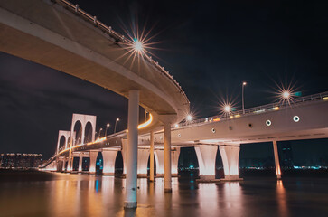 Fototapeta na wymiar Macau night bridge light