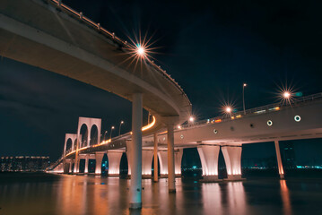 Macau night bridge light