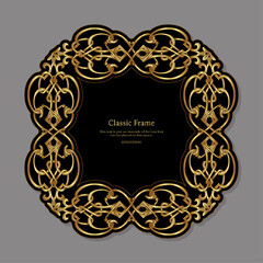 Baroque frame decor. Detailed rich ornament graphic line art. Vector illustration in gold and black