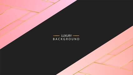 Vector illustration of a modern luxury black background design diagonal pink peach rectangle with golden line. Suitable for banner, backdrop, poster