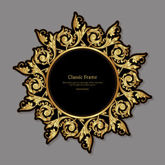 Baroque frame decor. Detailed rich ornament graphic line art. Vector illustration in gold and black