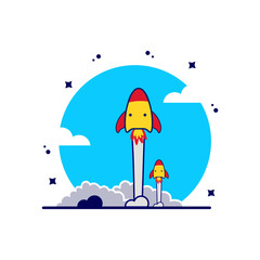 The space shuttle, with the planet, cartoon icon illustration