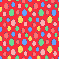 easter seamless pattern with eggs on a red background